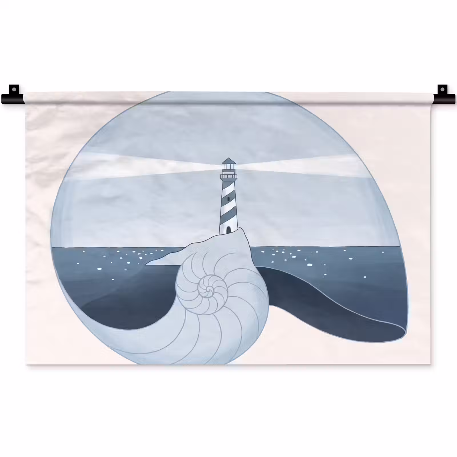 Wandkleed - Vuurtoren - Zee - Schelp - Abstract - Blauw — 1