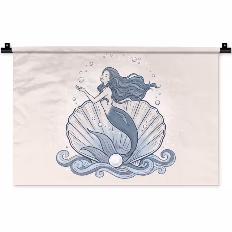 Wandkleed - Zeemeermin - Schelp - Zee - Fantasie - Blauw — 1