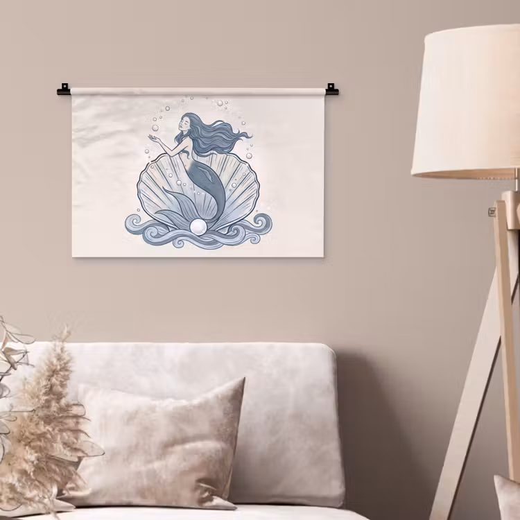 Wandkleed - Zeemeermin - Schelp - Zee - Fantasie - Blauw — 2