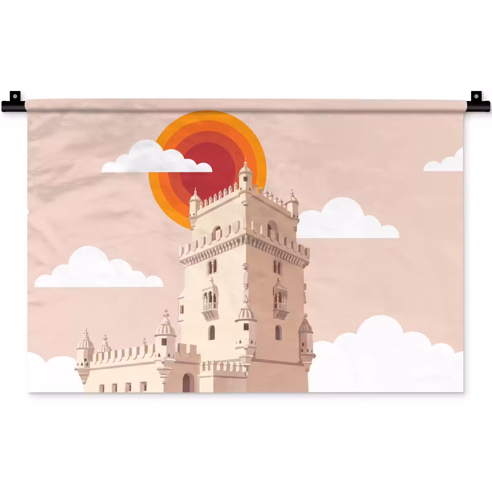 Wandkleed - Toren - Rivier - Architectuur - Modern - Oranje — 1