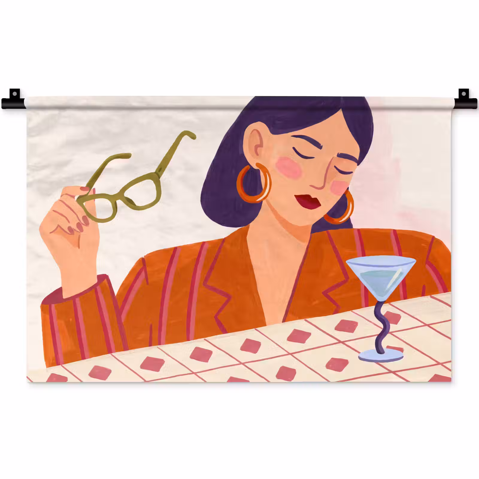 Wandkleed - Vrouw - Bril - Cocktail - Illustratie - Modern — 1