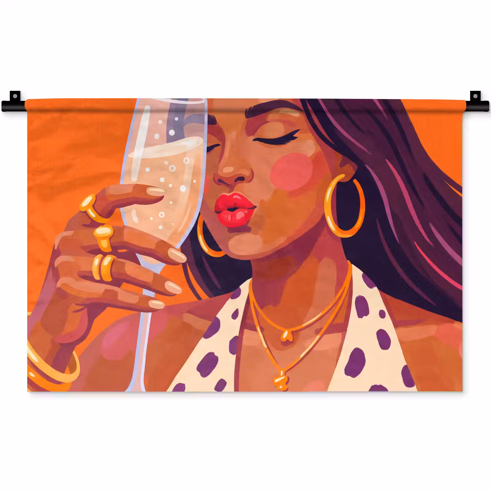 Wandkleed - Vrouw - Champagne - Feest - Modern - Oranje — 1