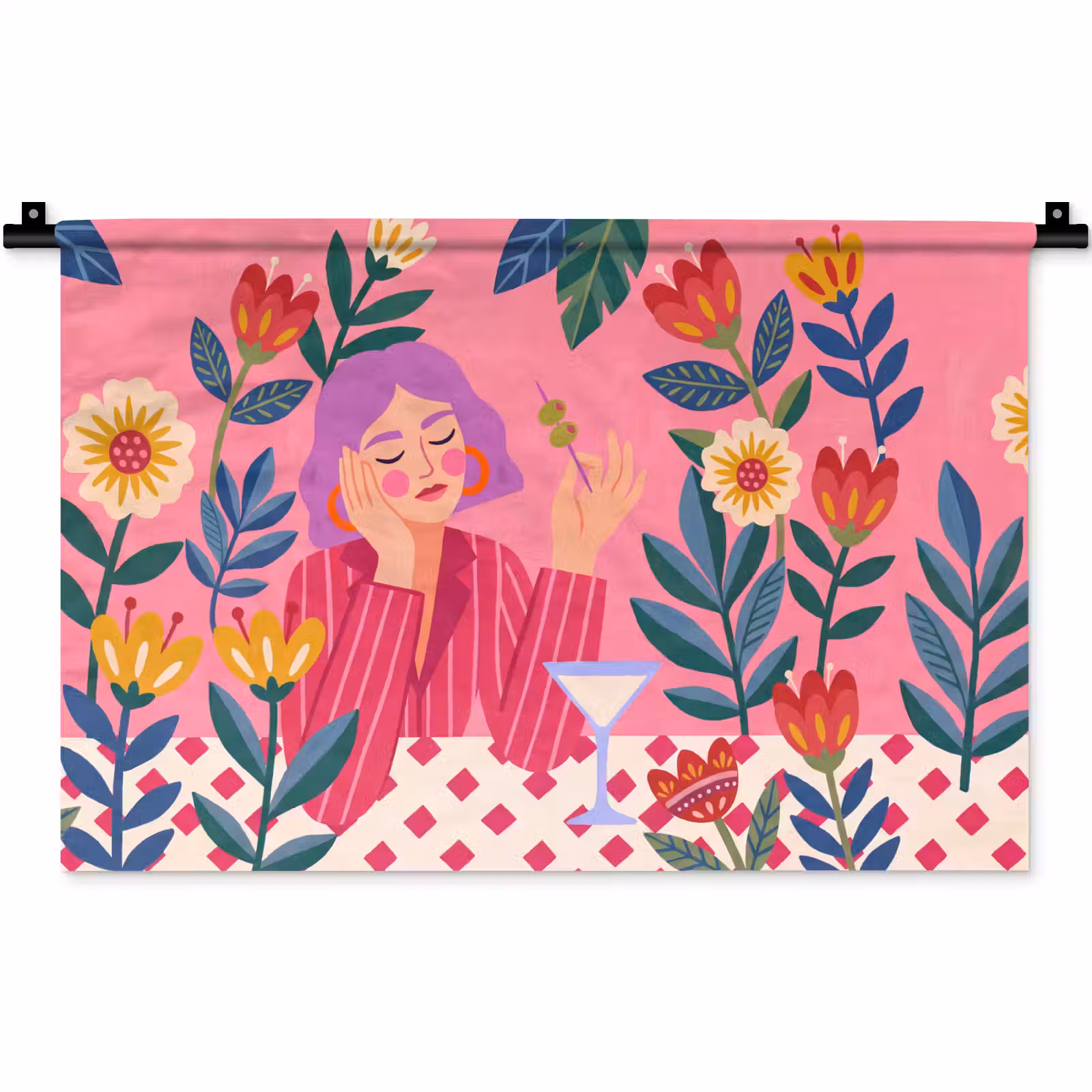 Wandkleed - Vrouw - Cocktail - Bloemen - Modern - Roze — 1