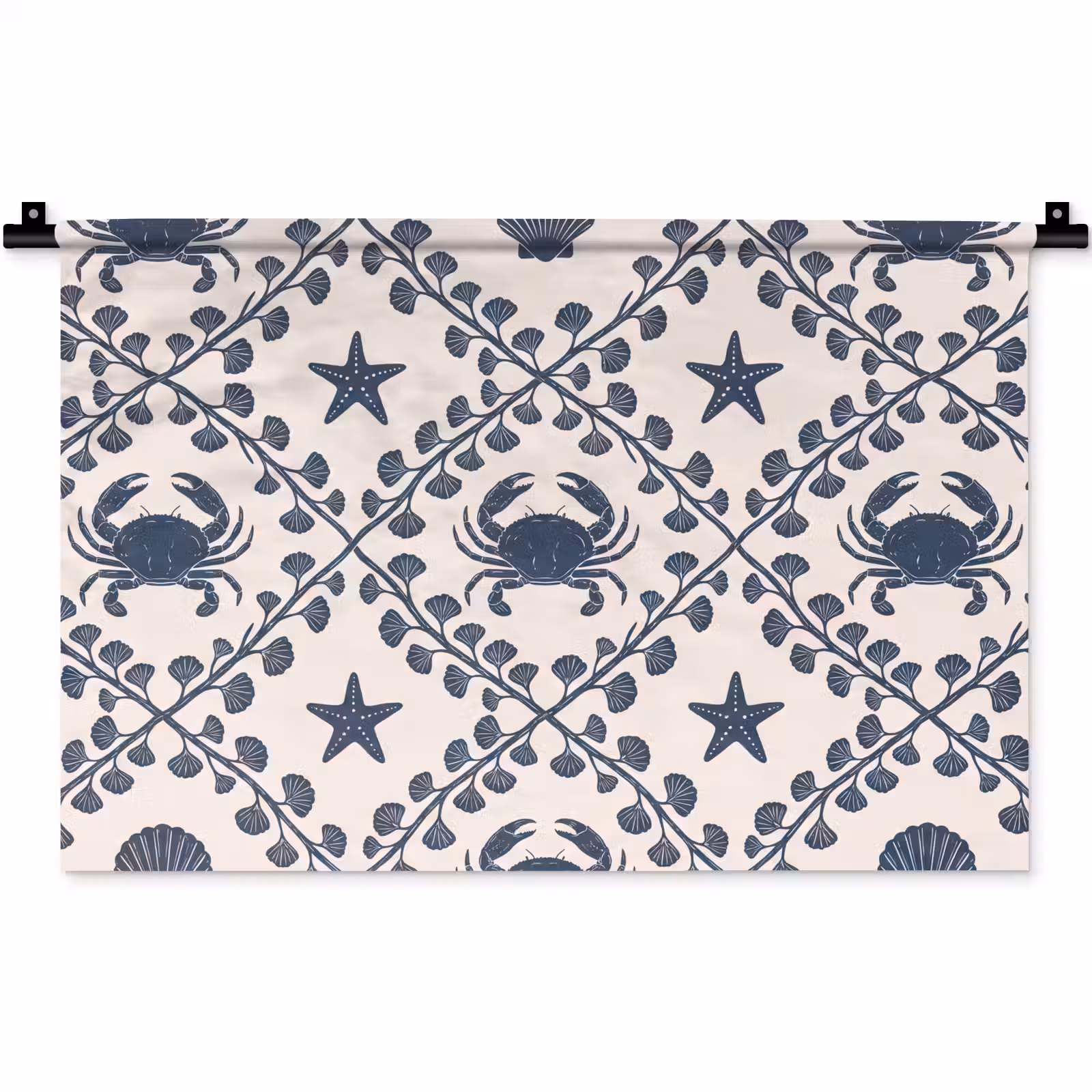 Wandkleed - Zee - Krab - Zeester - Patroon - Blauw — 1