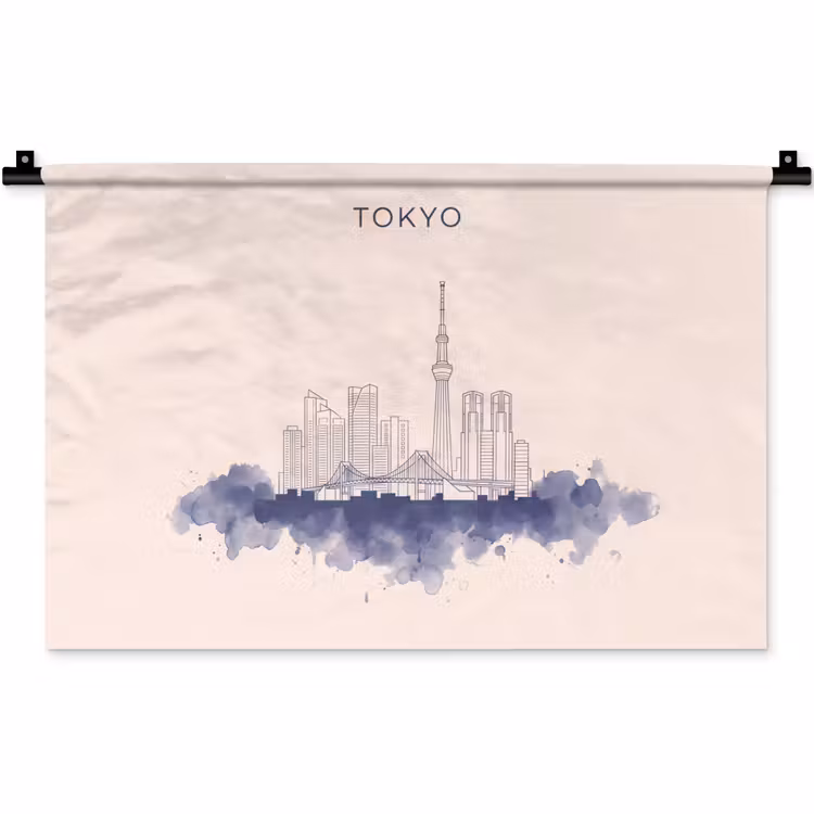 Wandkleed - Tokyo - Skyline - Stad - Abstract - Blauw — 1
