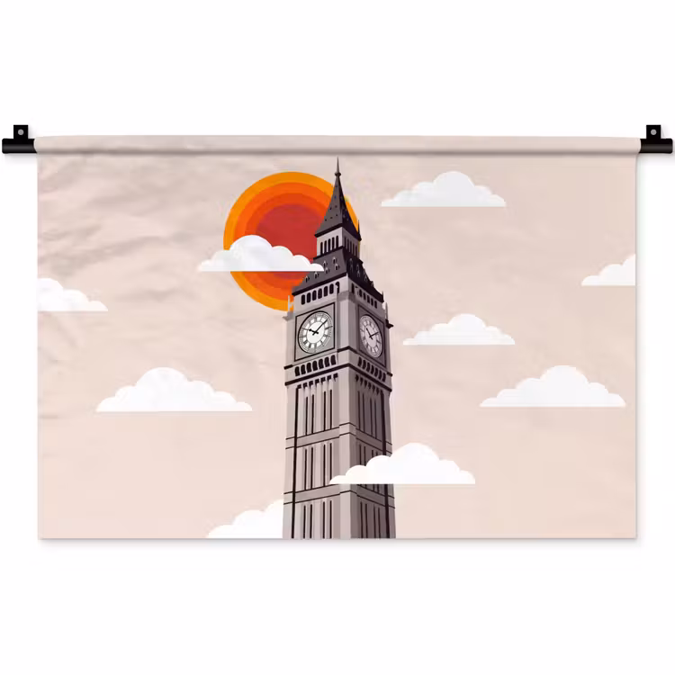 Wandkleed - Toren - Klok - Londen - Architectuur - Retro — 1