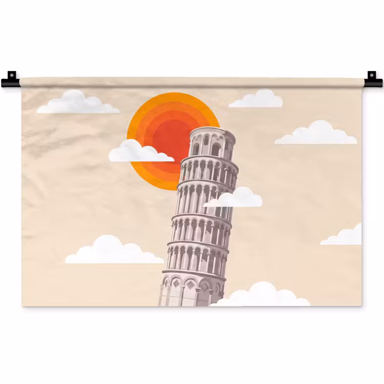 Wandkleed - Toren - Pisa - Architectuur - Minimalistisch - Beige — 1