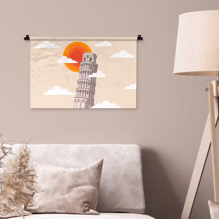 Wandkleed - Toren - Pisa - Architectuur - Minimalistisch - Beige — 2