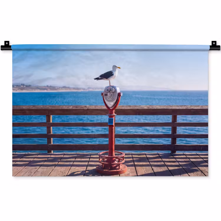 Wandkleed - Vogel - Verrekijker - Kust - Zee - Blauw — 1