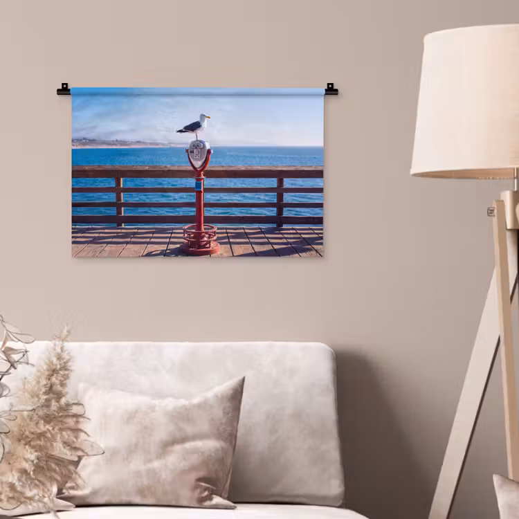 Wandkleed - Vogel - Verrekijker - Kust - Zee - Blauw — 2