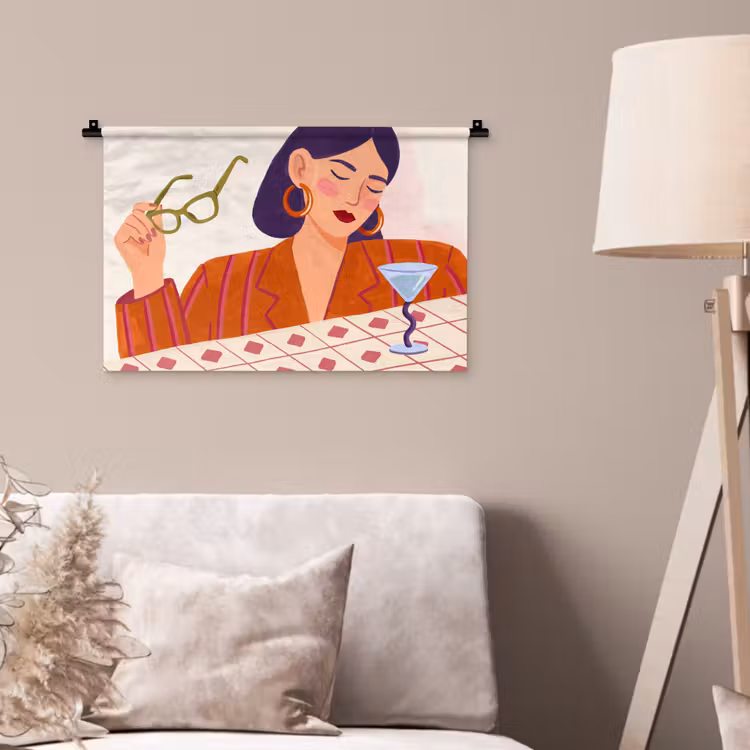 Wandkleed - Vrouw - Bril - Cocktail - Illustratie - Modern — 2