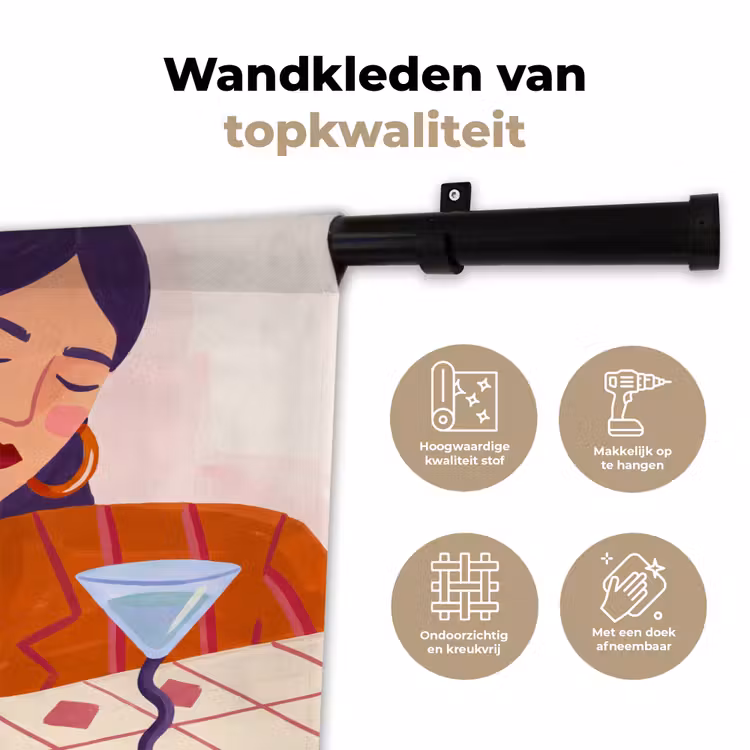 Wandkleed - Vrouw - Bril - Cocktail - Illustratie - Modern — 3