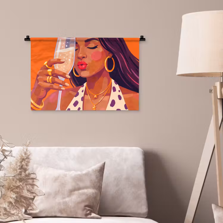 Wandkleed - Vrouw - Champagne - Feest - Modern - Oranje — 2