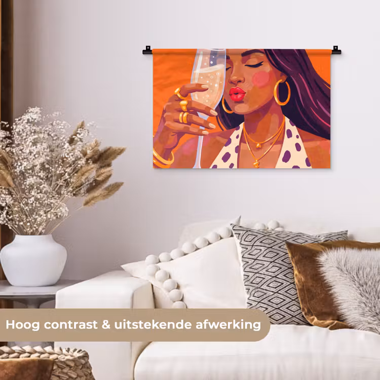 Wandkleed - Vrouw - Champagne - Feest - Modern - Oranje — 4