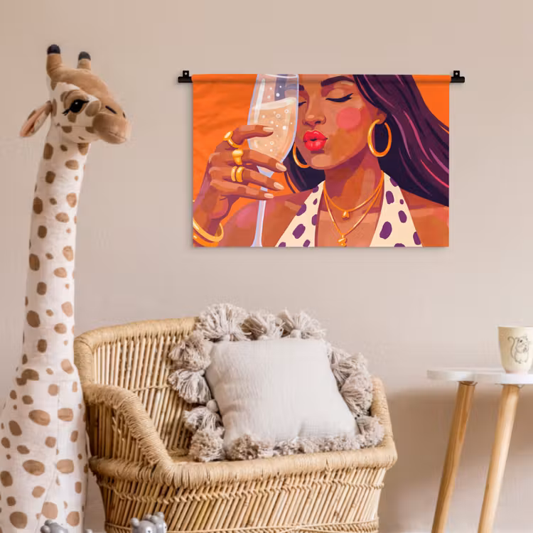 Wandkleed - Vrouw - Champagne - Feest - Modern - Oranje — 5