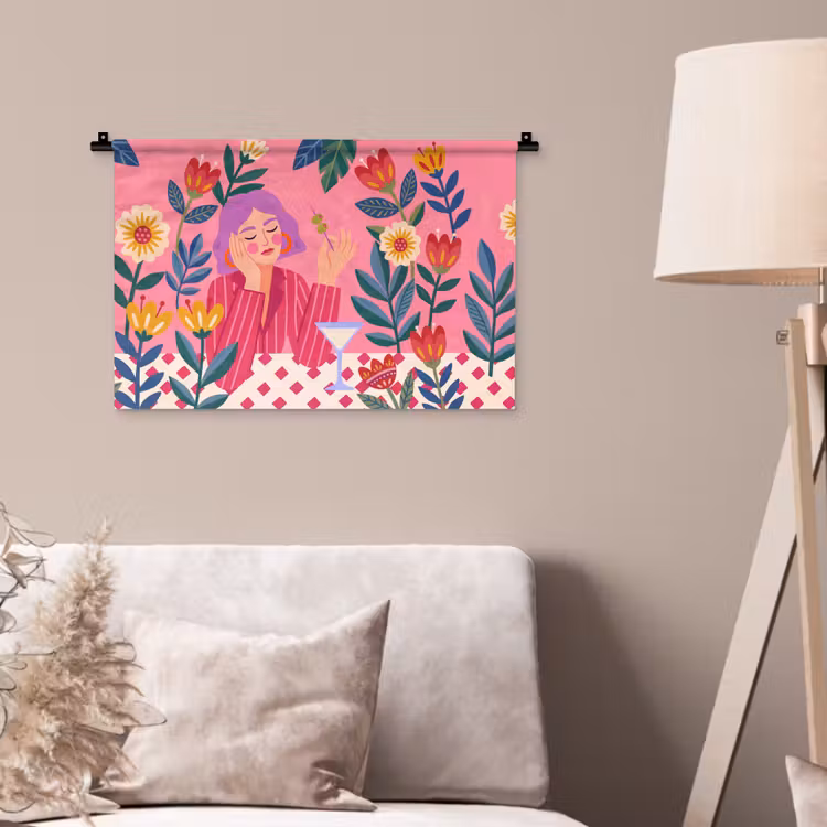 Wandkleed - Vrouw - Cocktail - Bloemen - Modern - Roze — 2