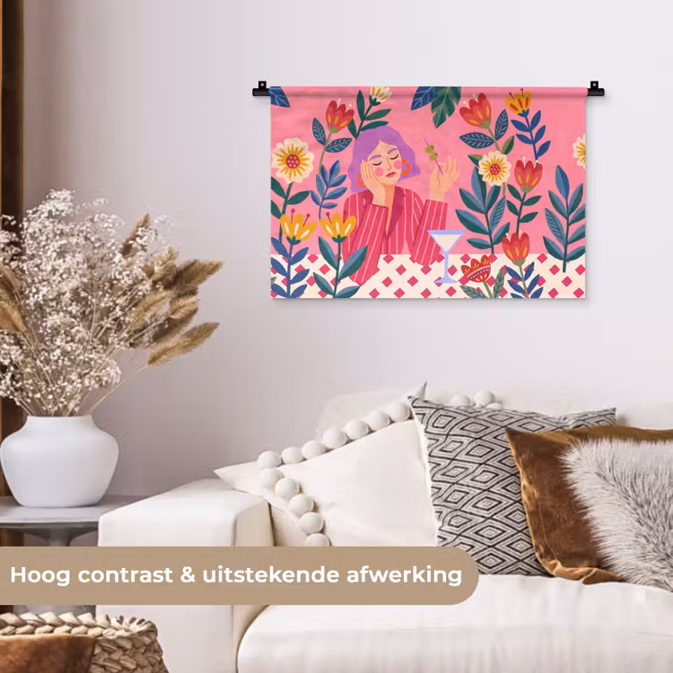 Wandkleed - Vrouw - Cocktail - Bloemen - Modern - Roze — 4