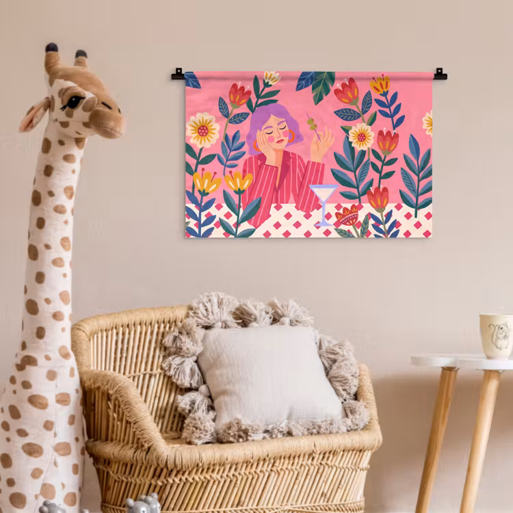 Wandkleed - Vrouw - Cocktail - Bloemen - Modern - Roze — 5