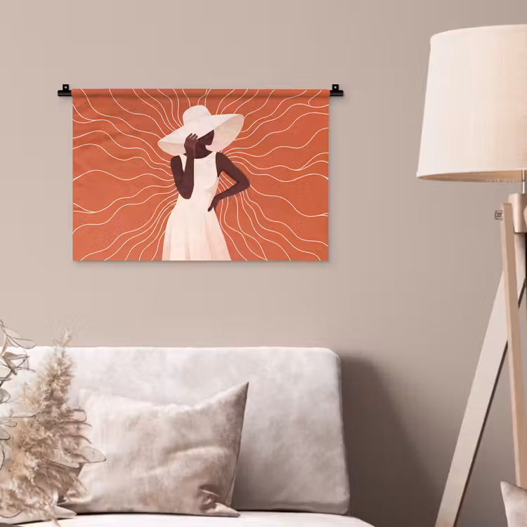 Wandkleed - Vrouw - Hoed - Portret - Modern - Beige — 2
