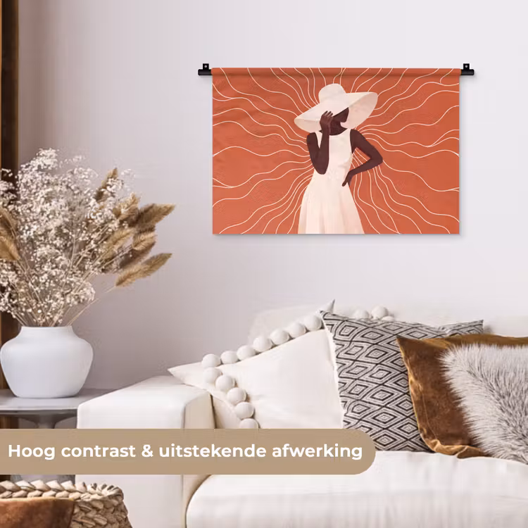 Wandkleed - Vrouw - Hoed - Portret - Modern - Beige — 4