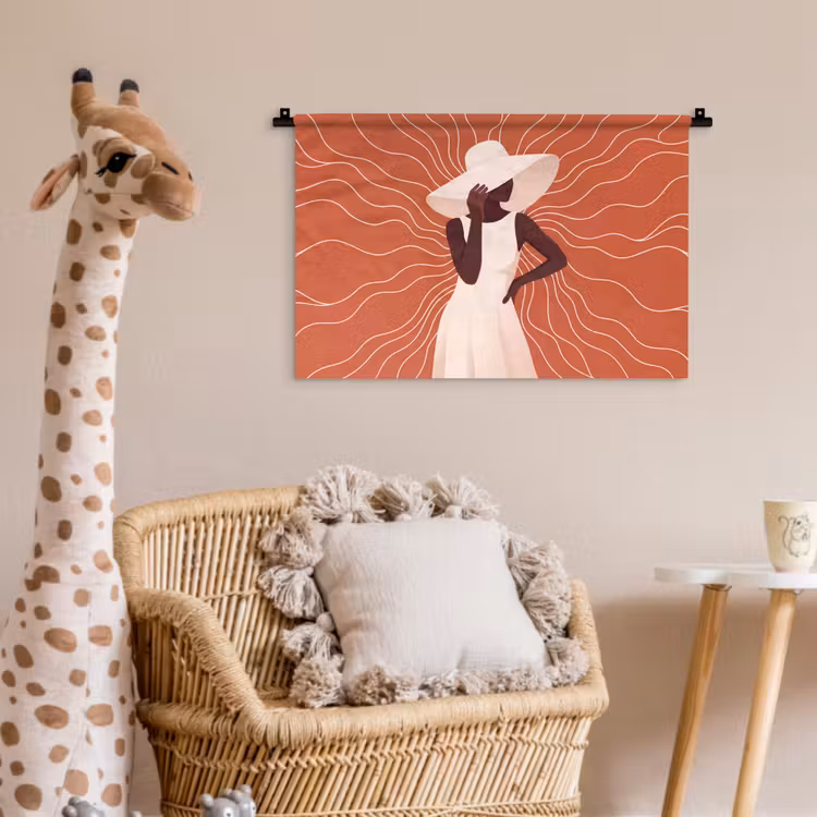 Wandkleed - Vrouw - Hoed - Portret - Modern - Beige — 5