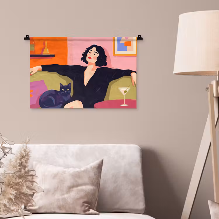 Wandkleed - Vrouw - Kat - Interieur - Modern - Kleurrijk — 2