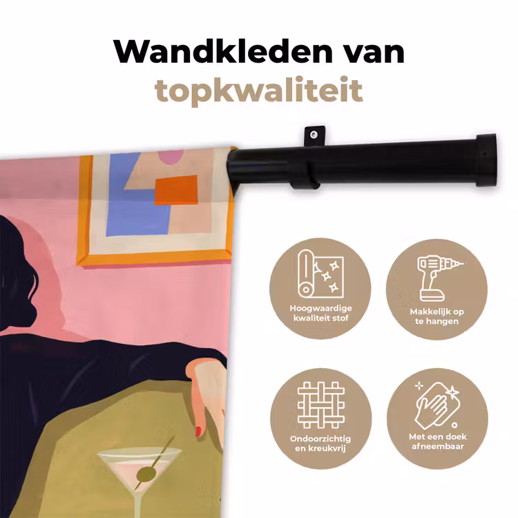 Wandkleed - Vrouw - Kat - Interieur - Modern - Kleurrijk — 3