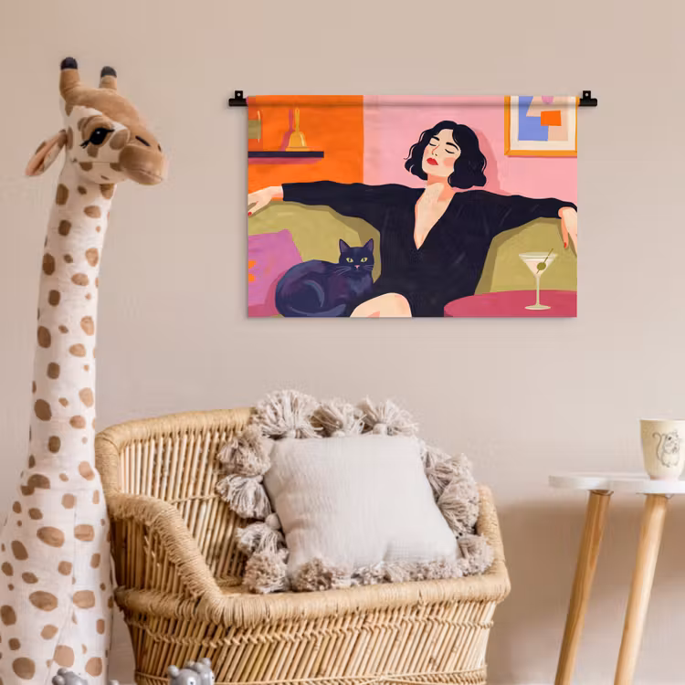 Wandkleed - Vrouw - Kat - Interieur - Modern - Kleurrijk — 5