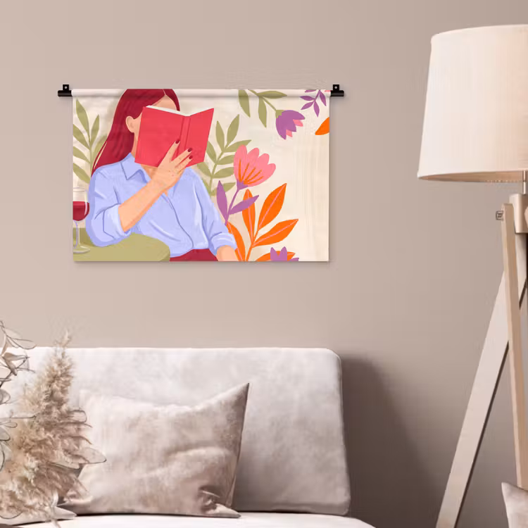 Wandkleed - Vrouw - Lezen - Thuis - Modern - Bloemen — 2