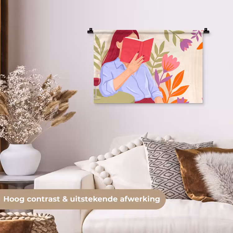 Wandkleed - Vrouw - Lezen - Thuis - Modern - Bloemen — 4