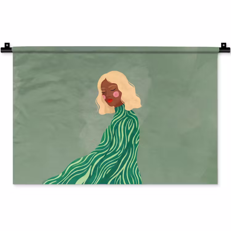 Wandkleed - Vrouw - Portret - Illustratie - Modern - Groen — 1
