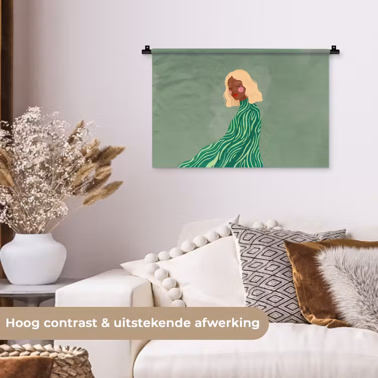 Wandkleed - Vrouw - Portret - Illustratie - Modern - Groen — 4