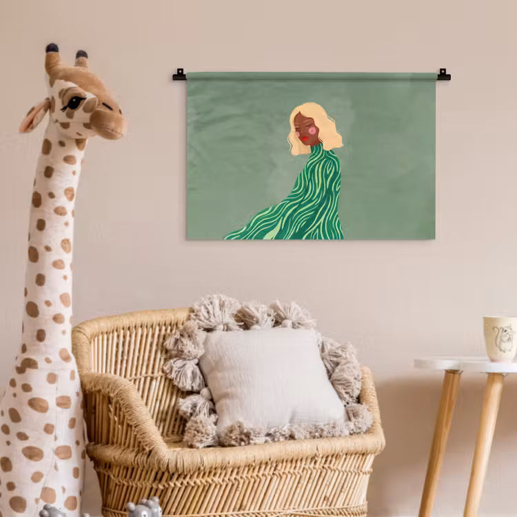 Wandkleed - Vrouw - Portret - Illustratie - Modern - Groen — 5
