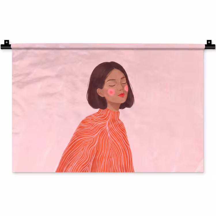 Wandkleed - Vrouw - Portret - Modern - Kunst - Roze — 1