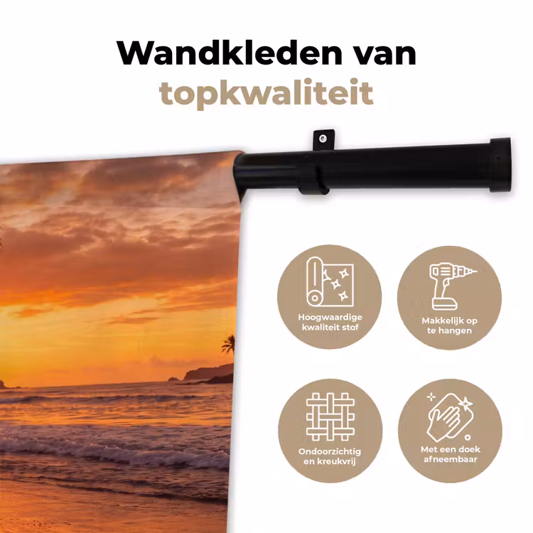 Wandkleed - Vrouw - Surfplank - Strand - Zonsondergang - Oranje — 3