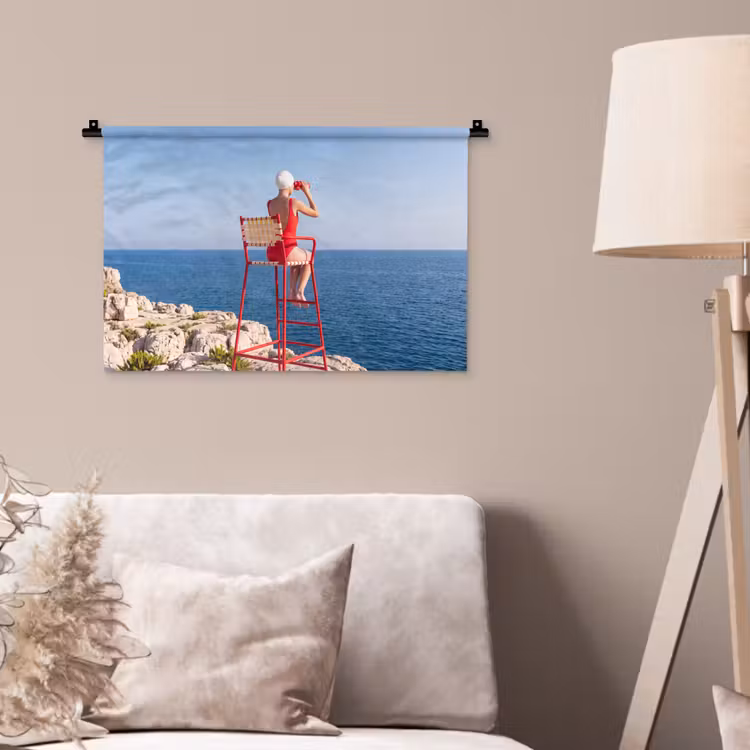 Wandkleed - Vrouw - Zee - Kust - Verrekijker - Rood — 2