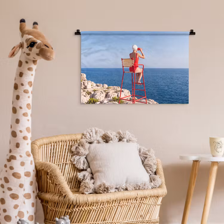 Wandkleed - Vrouw - Zee - Kust - Verrekijker - Rood — 5