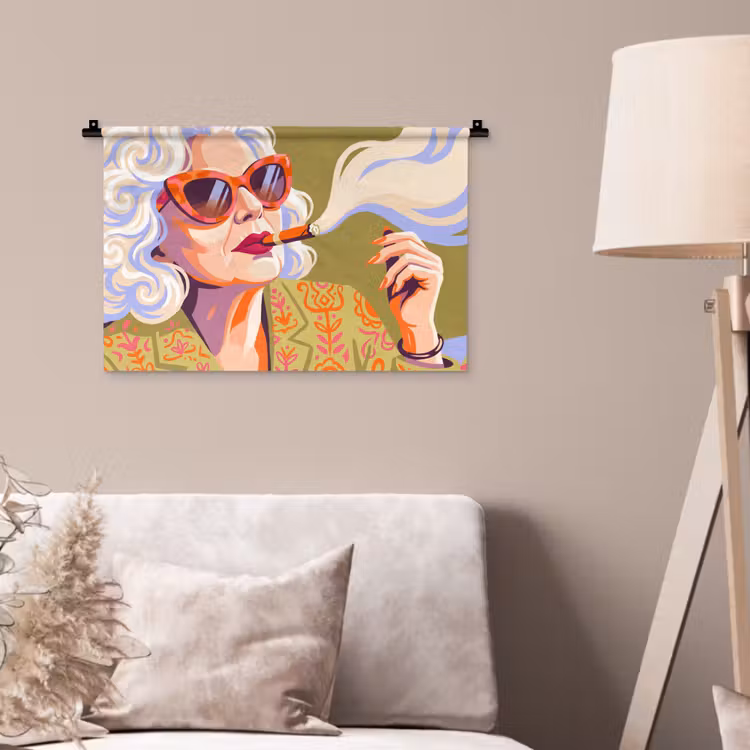Wandkleed - Vrouw - Zonnebril - Portret - Modern - Kleurrijk — 2