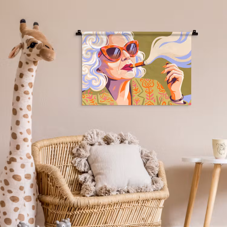 Wandkleed - Vrouw - Zonnebril - Portret - Modern - Kleurrijk — 5