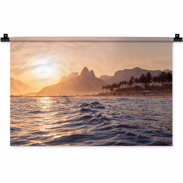 Wandkleed - Zee - Golven - Zonsondergang - Kust - Goud — 1