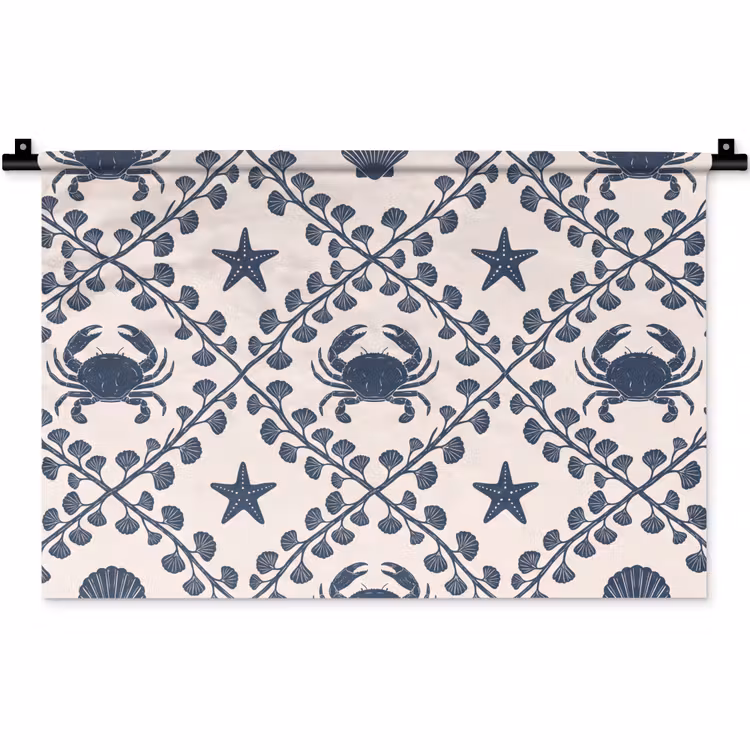 Wandkleed - Zee - Krab - Zeester - Patroon - Blauw — 1