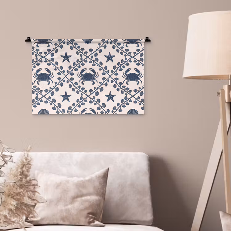 Wandkleed - Zee - Krab - Zeester - Patroon - Blauw — 2