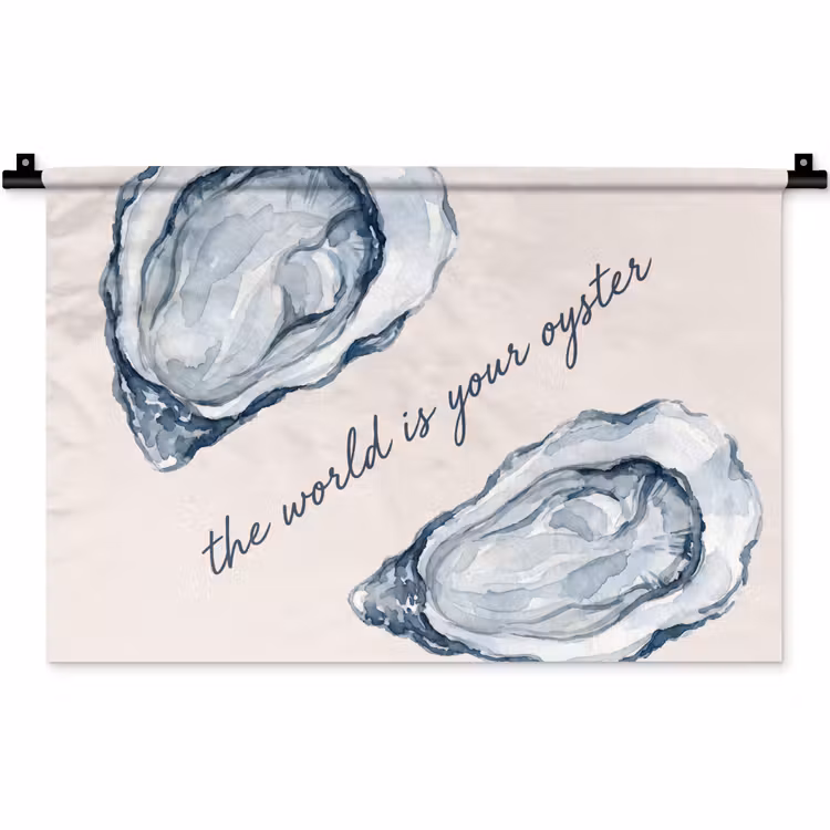 Wandkleed - Zeeleven - Oester - Aquarel - Minimalistisch - Blauw — 1