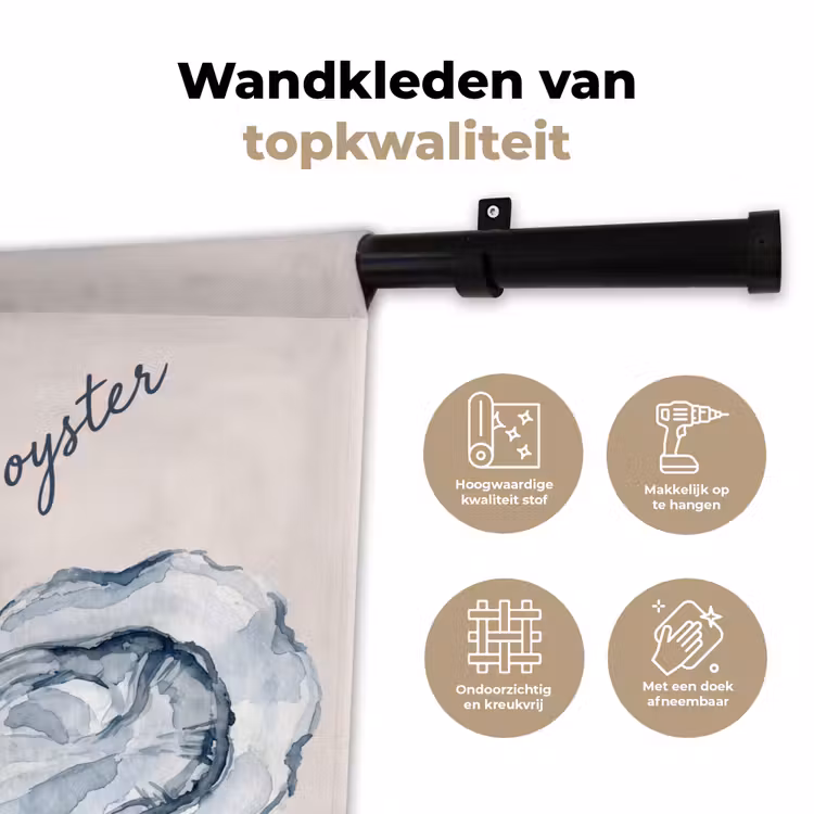 Wandkleed - Zeeleven - Oester - Aquarel - Minimalistisch - Blauw — 3