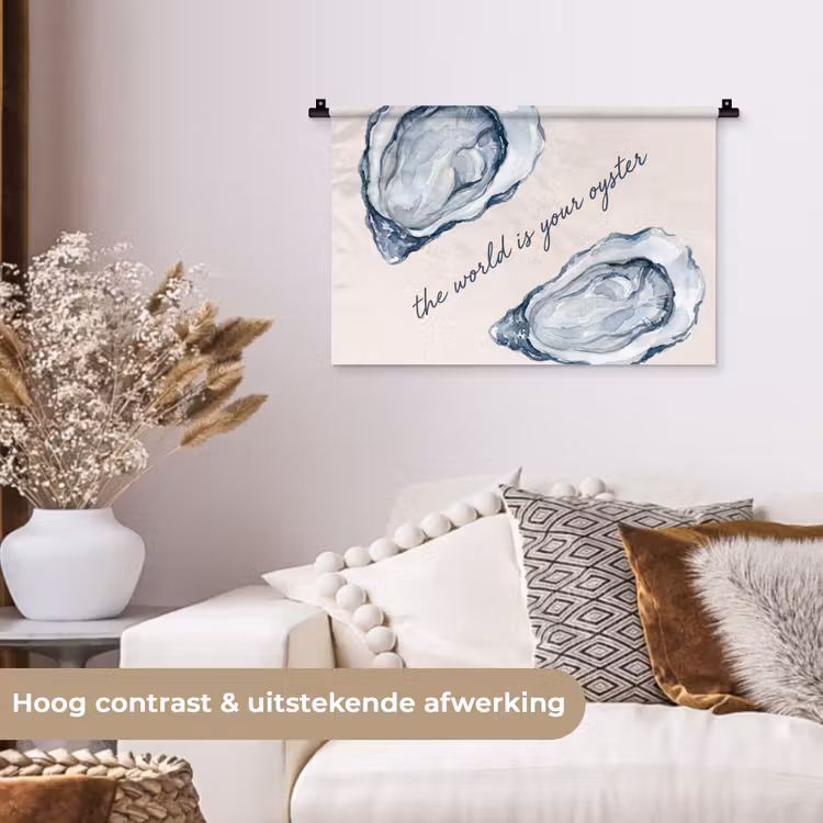Wandkleed - Zeeleven - Oester - Aquarel - Minimalistisch - Blauw — 4