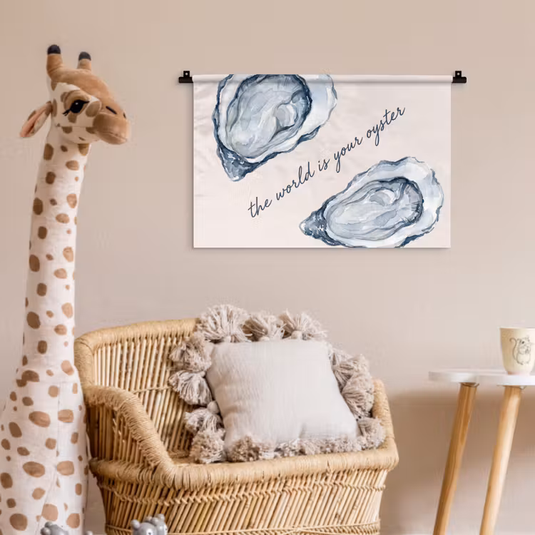 Wandkleed - Zeeleven - Oester - Aquarel - Minimalistisch - Blauw — 5
