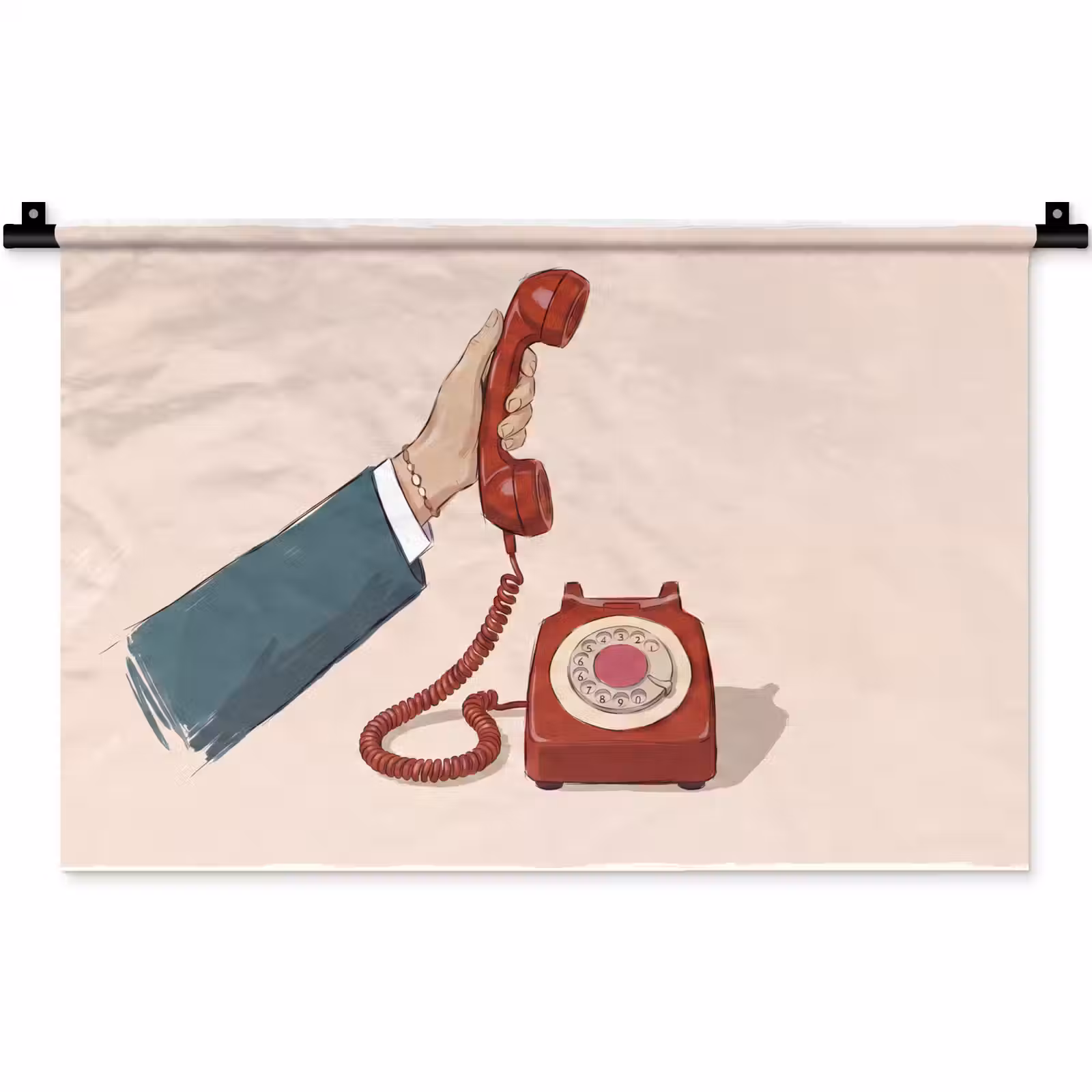 Wandkleed - Telefoon - Hand - Vintage - Communicatie - Rood — 1