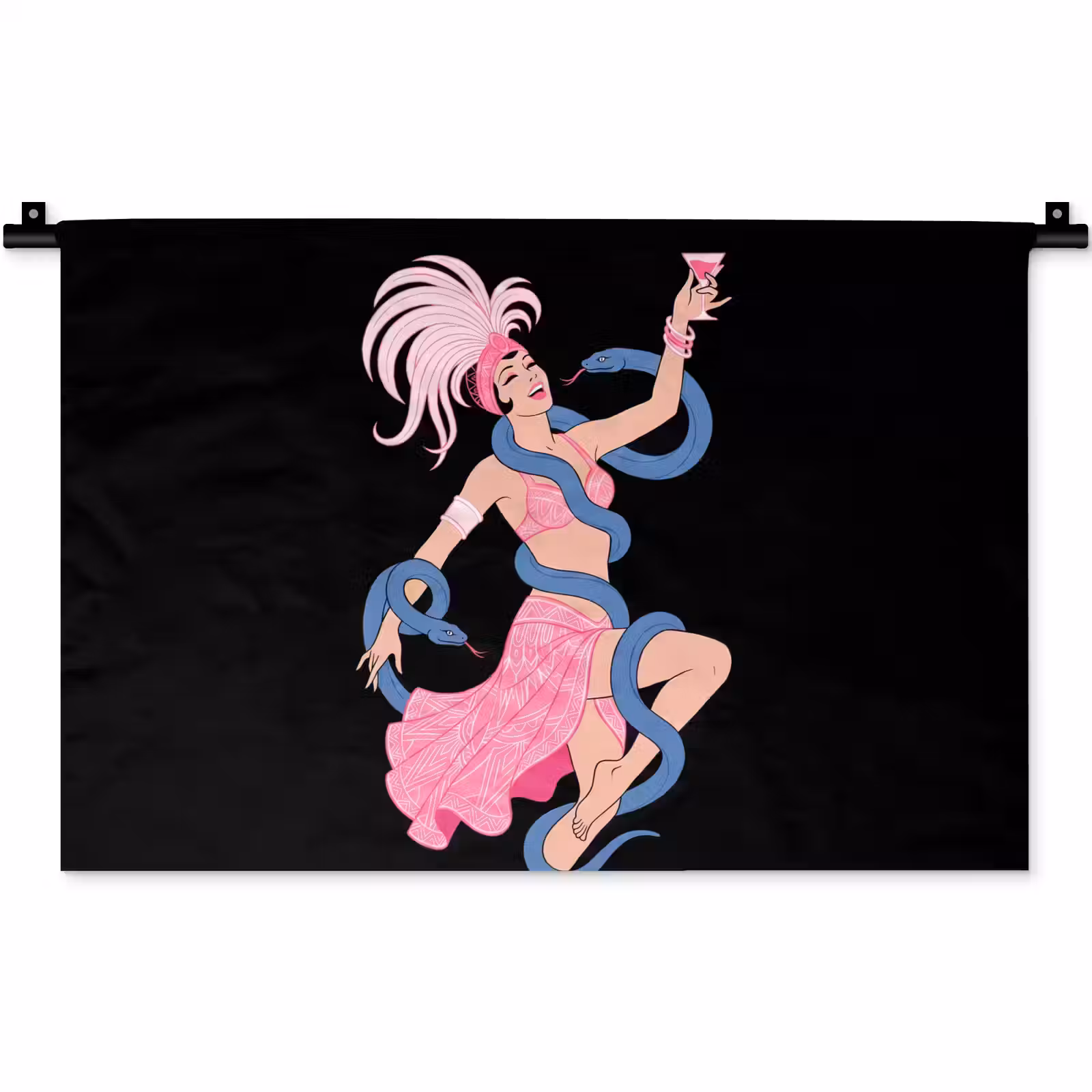 Wandkleed - Vrouw - Danseres - Slangen - Art Deco - Roze — 1