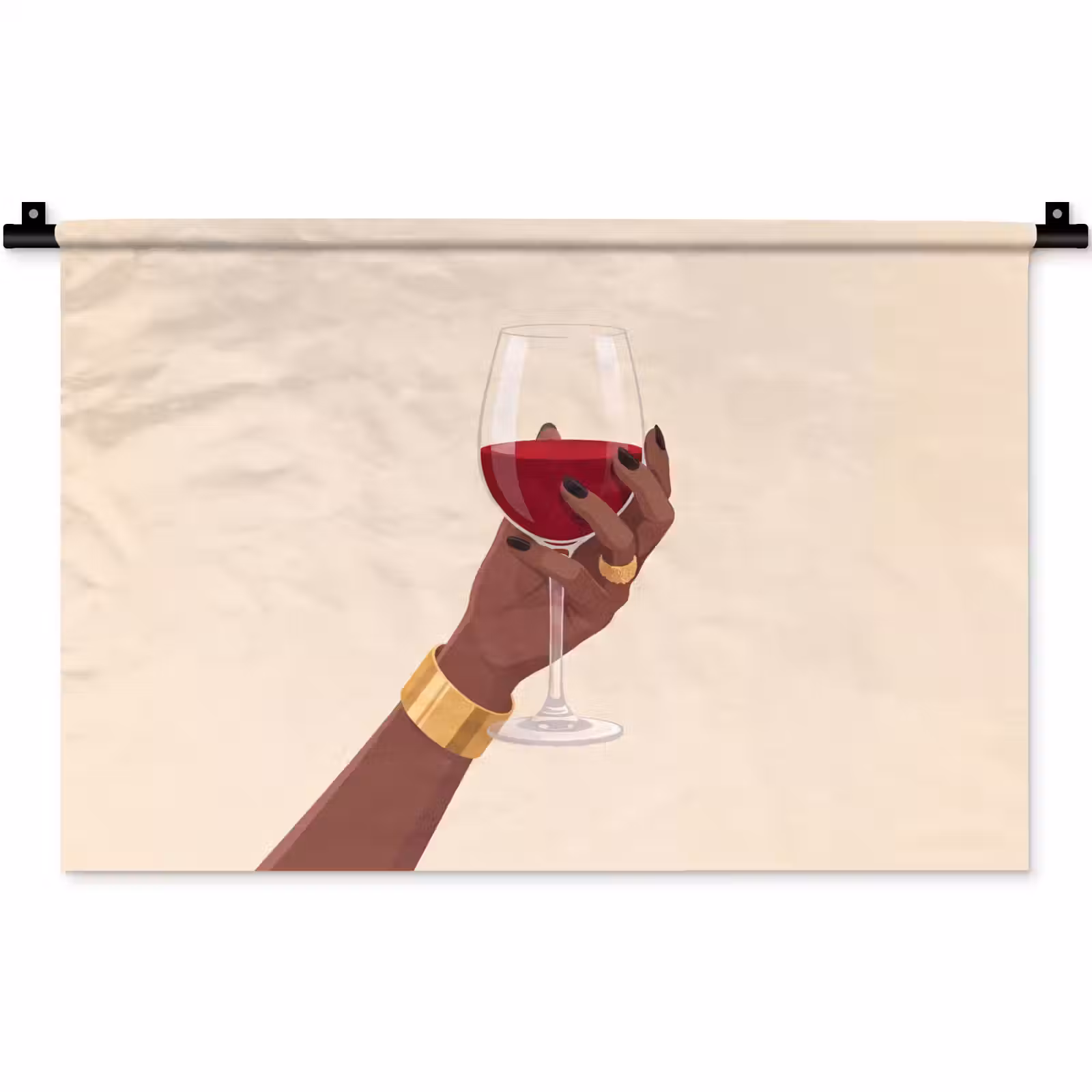 Wandkleed - Vrouw - Wijn - Glas - Illustratie - Rood — 1