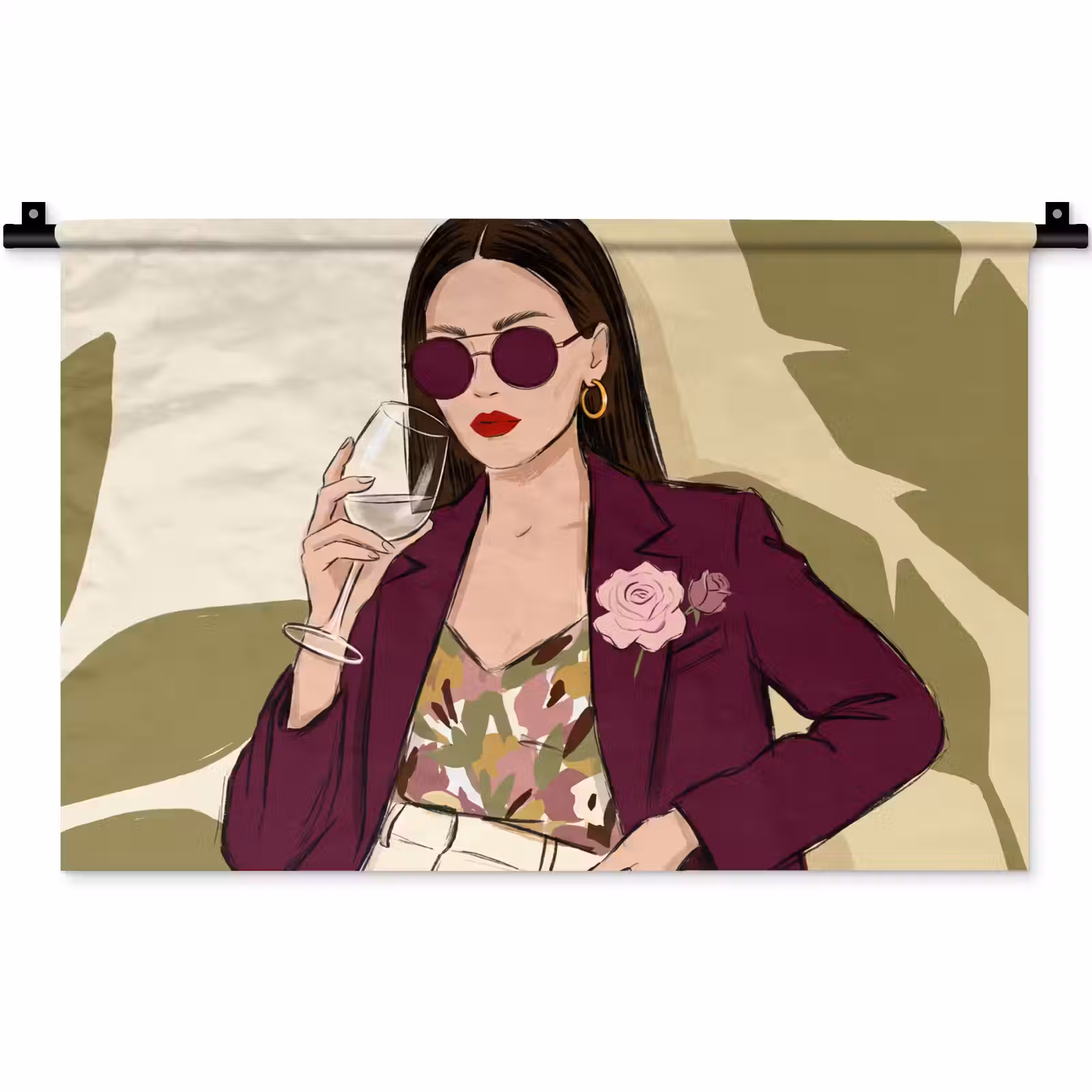 Wandkleed - Vrouw - Wijn - Portret - Mode - Modern — 1